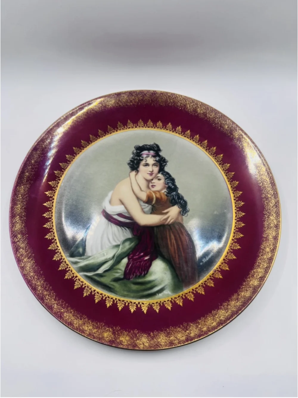 Antique Imperial Germany Portrait Plate Vigee LeBrun Porcelain Mother Child 10”
